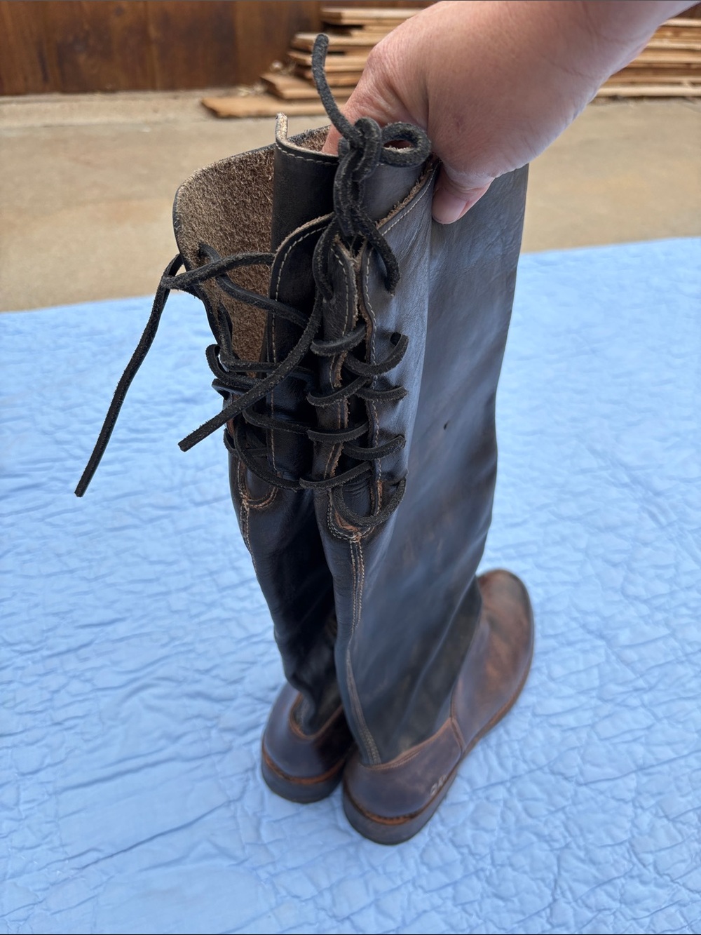 Bed Stu Two-Tone Leather Riding Boots - Black & Dark Brown - Picture 5 of 5
